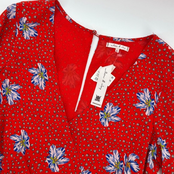 Willow & Clay Pants - Willow & Clay Red Floral Print Long Sleeve Romper V-Neck Smocked women's‎ Small